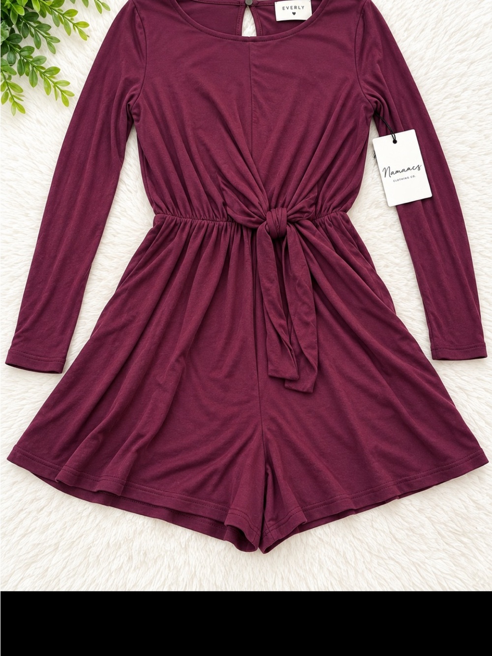 Namamacs Everly Burgundy Wine Long Sleeve Romper Size Small NWT